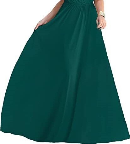 Green Womens Long V-Neck Ruffle Bridesmaid Wedding Prom Gown Maxi Dress