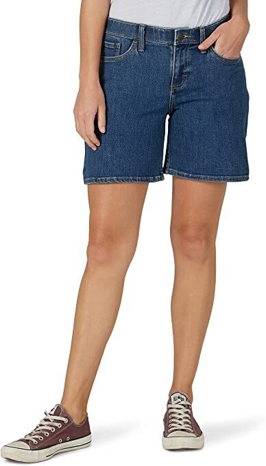 Women's Ultra Lux Mid-Rise a Line Jean Stretch Slim Fit Short Jeans Women's Maddie Mid Rise 5" Pull-on Short Pant