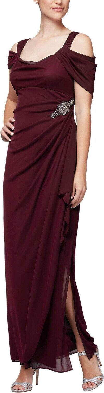 Alex Evenings Women's Long Cold Shoulder Dress (Petite and Regular Sizes)