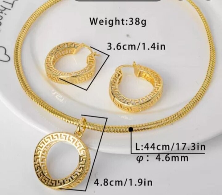 Dubai Gold Luxury Cooper Bridal Jewelry set America Earring and Pendant Women Brass 18K Gold Plated Hoop Earrings and Pendant 38 MM jewelry