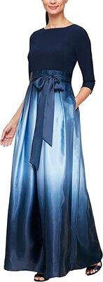Fashions Women's Long Satin Ombre Party Dress with Pockets