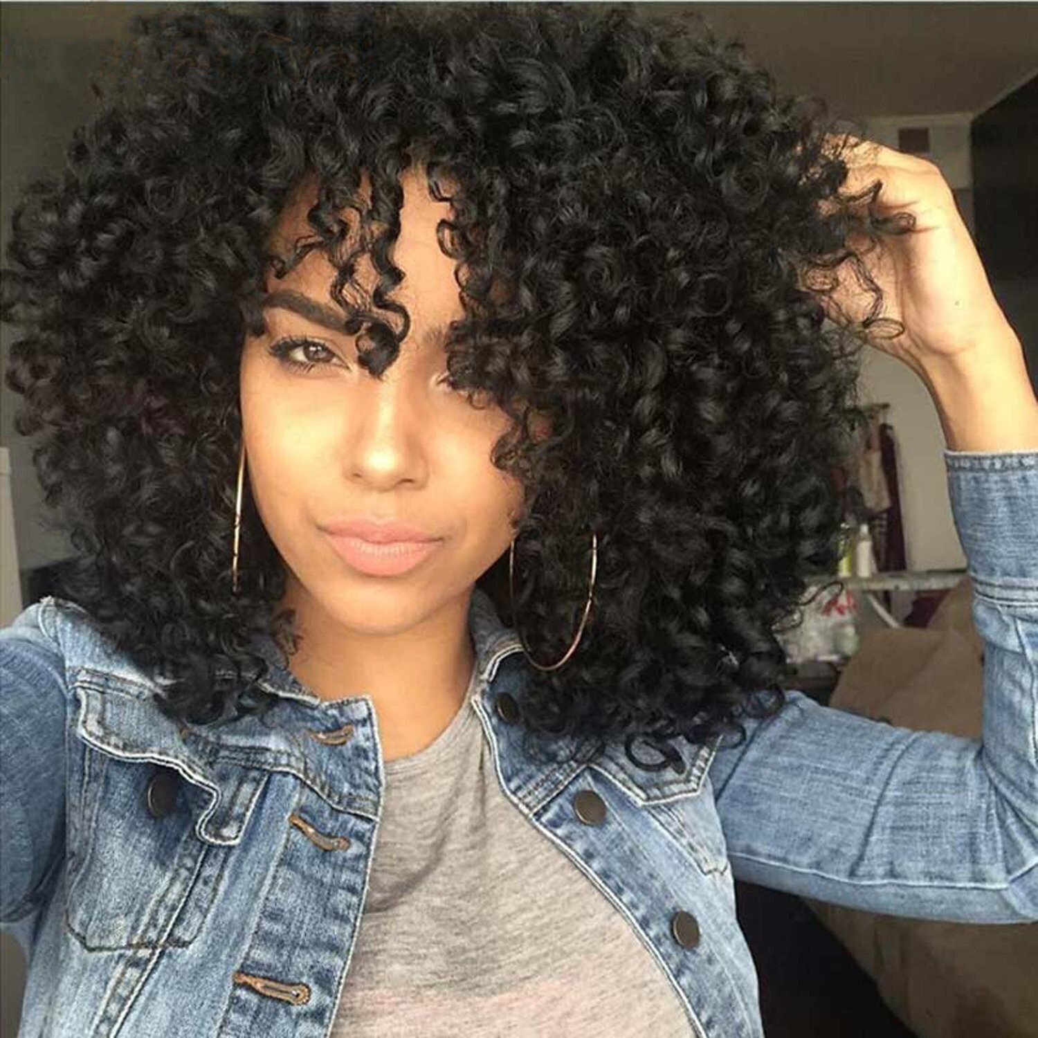 ​​African Brazilian kinky curl head band short afro synthetic hair Wig. color 1