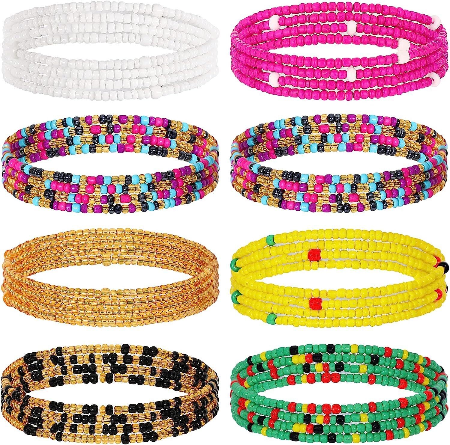 32" African Waist Beads - Tie On Waist Beads for Weight Awareness - Adjustable Belly Beads with String 2pcs Plus Size Waist Beads - Waist Beads for Women and Girls Colorful waist beads, Gift for girl