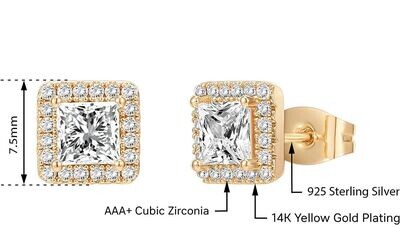 Zirconia Stud Earrings for Women Clear CZ Square Stud Earrings Set Ear Jewelry
