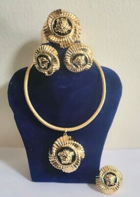 Unique Design Bridal Tricolor Crystal Rhinestone Gold Necklace Earrings Bracelet Ring Nigeria Wedding Jewelry Set