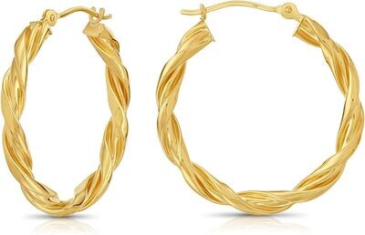 14k Yellow Gold Twisted Round Hoop Earrings and pendant