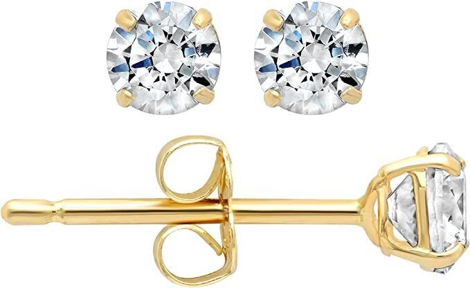 18k Gold Swarovski Earrings for Women & Men with Genuine Round Swarovski | Cubic Zirconia Earrings Studs with Gold Earring Backs | 0.5-1.0 Carat 2mm 18k Gold Swarovski Earrings for Women & Men with Genuine Round Swarovski | Cubic Zirconia Earrings Studs with Gold Earring Backs | 0.5-1.0 Carat 2mm