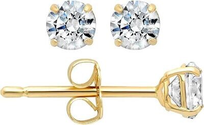 18k Gold Swarovski Earrings for Women & Men with Genuine Round Swarovski | Cubic Zirconia Earrings Studs with Gold Earring Backs | 0.5-1.0 Carat