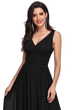 ARDEN B Women's V Neck Black Sleeveless Stretchy Womens Elegant Semi-Formal Evening Dress  Gown