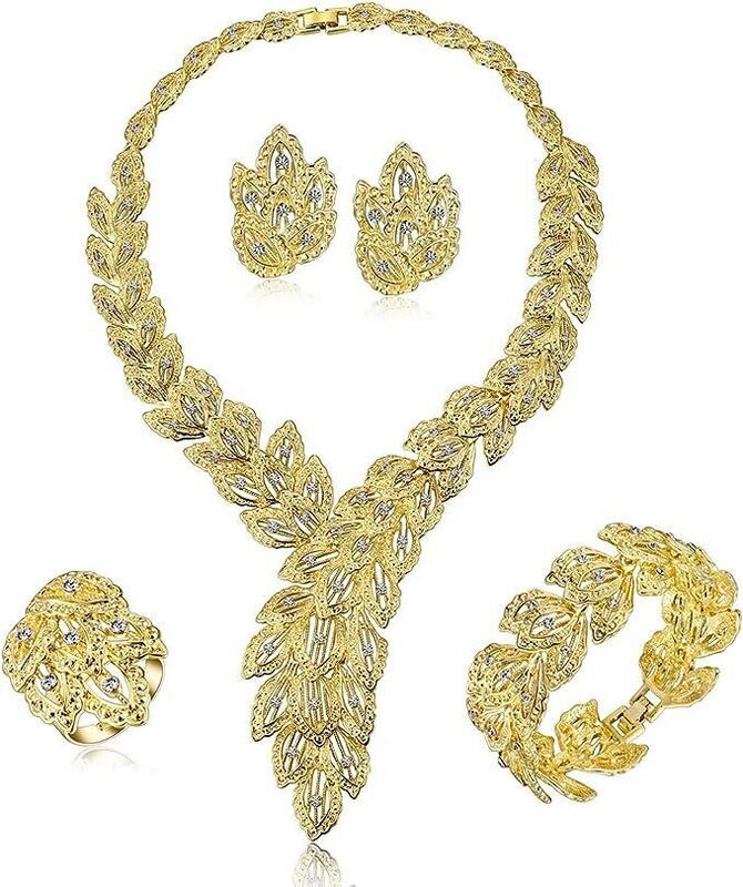 Y Gold Indian designed jewelry 14K Gold Plated Dainty Cubic Y-Shaped Necklace Delicate Cute Jewelry Gift Plated Scarf Bib Style Crystal Chain Necklace Bracelet Earrings Ring Jewelry Set African Indian