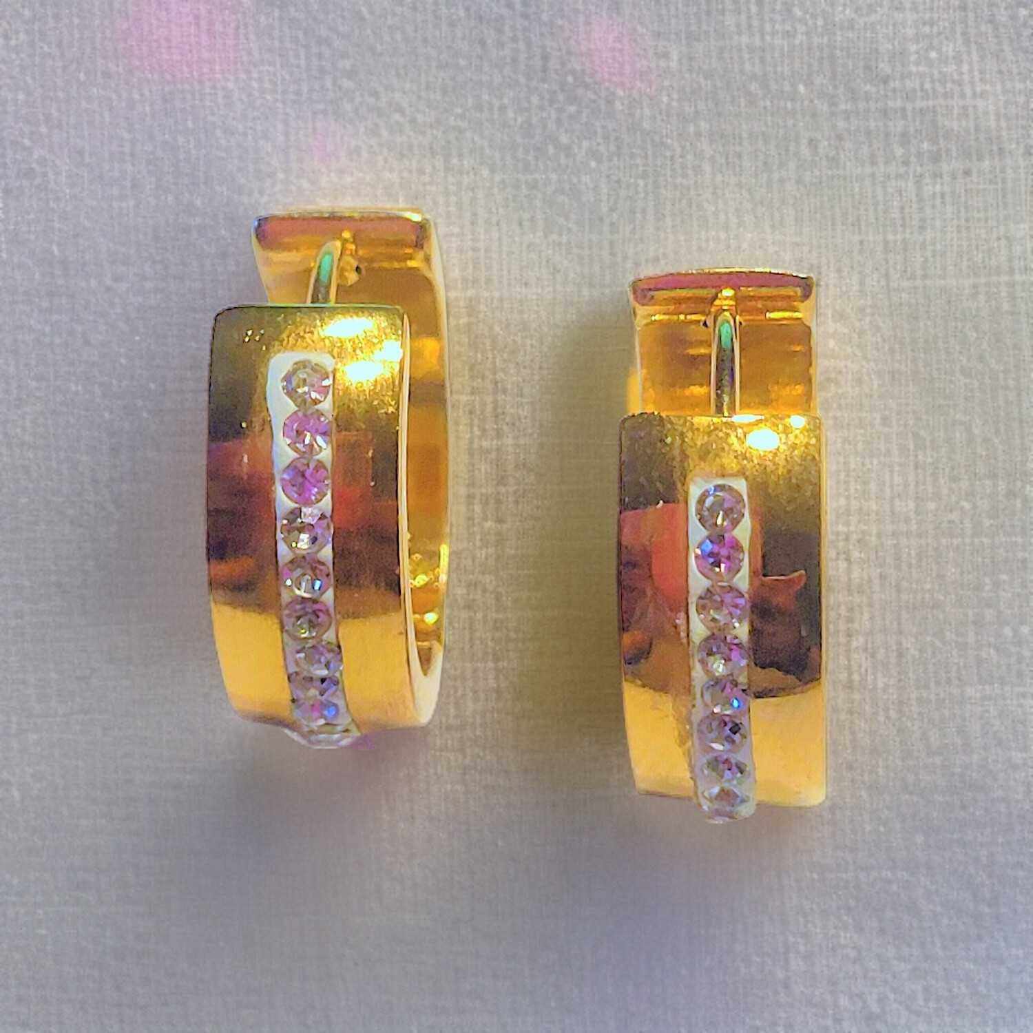 14K Gold Plated Cubic Zirconia Cuff Earrings Jewelry Huggie Stud Small Hoop Earrings for Women Men, Post Sleeper Cartilage, 8mm in Width, length 17 MM