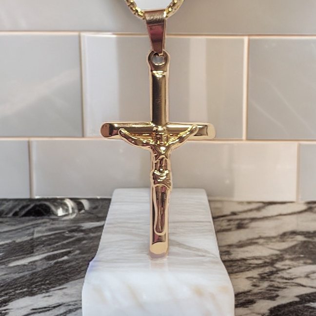 14 kt Gold Crucifix Cross Jesus Pendant - Gold Italy Religion, 1.18x0.69 inch, 14k Gold Pendant for Men Women Teen Boys Girls, length 2" width 1"