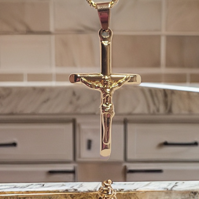 14 kt Gold Crucifix Cross Jesus Pendant - Gold Italy Religion, 1.18x0.69 inch, 14k Gold Pendant for Men Women Teen Boys Girls, length 2