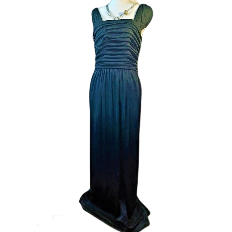 Boromiroak classic and fashion long Dress Drape Ruffled Evening Party black classy Prom Dinner gown Size: Medium US Size 4