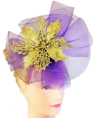 Girl's/Women's Fascinators Hat Flower Feather Veil Headband Tea Party Church Wedding Cocktail Headwear with Clip/band Color: Purple and Gold Girl's/Women's Fascinators Hat Flower Feather Veil Headband Tea Party Church Wedding Cocktail Headwear with Clip/band Color: Purple and Gold