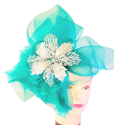 Women's/Girl's Fascinators Hat Flower Feather Veil Headband Tea Party Church Wedding Cocktail Headwear with Clip/band Color: Green and Silver