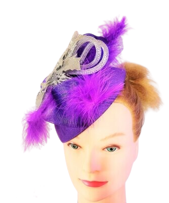 Women's/Girl's Fascinators Hat Flower Feather Veil Headband Tea Party Church Wedding Cocktail Headwear with Clip/band Color: Purple and Silver Women's/Girl's Fascinators Hat Flower Feather Veil Headband Tea Party Church Wedding Cocktail Headwear with Clip/band Color: Purple and Silver