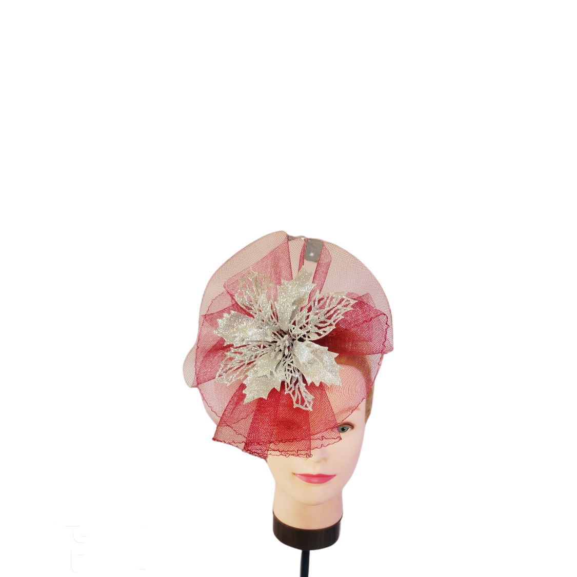 Women's/Girl's Fascinators Hat Flower Feather Veil Headband Tea Party Church Wedding Cocktail Headwear with Clip/band Color: Wine and Silver