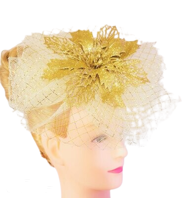 Women's/Girl's Fascinators Hat Flower Feather Veil Headband Tea Party Church Wedding Cocktail Headwear with Clip/band Color: White and Gold Women's/Girl's Fascinators Hat Flower Feather Veil Headband Tea Party Church Wedding Cocktail Headwear with Clip/band Color: White and Gold