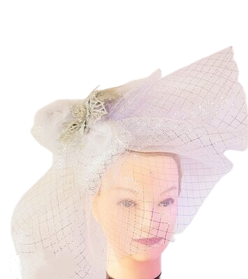 Women's/Girl's Fascinators Hat Flower Feather Veil Headband Tea Party Church Wedding Cocktail Headwear with Clip/band Color: White and Silver