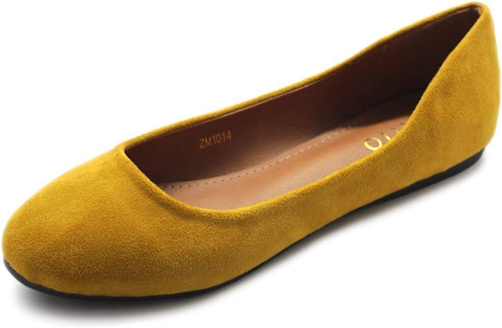 Mustard Womens Shoe Ballet Light Faux Suede Low Heels Flat women shoes beautiful new design casual flat ladies Mustard yellow shoes size 39 US 8