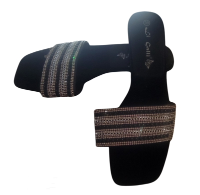 Black velvet with black and silver stoned slippers shoe size: 39 US SIZE 7.5