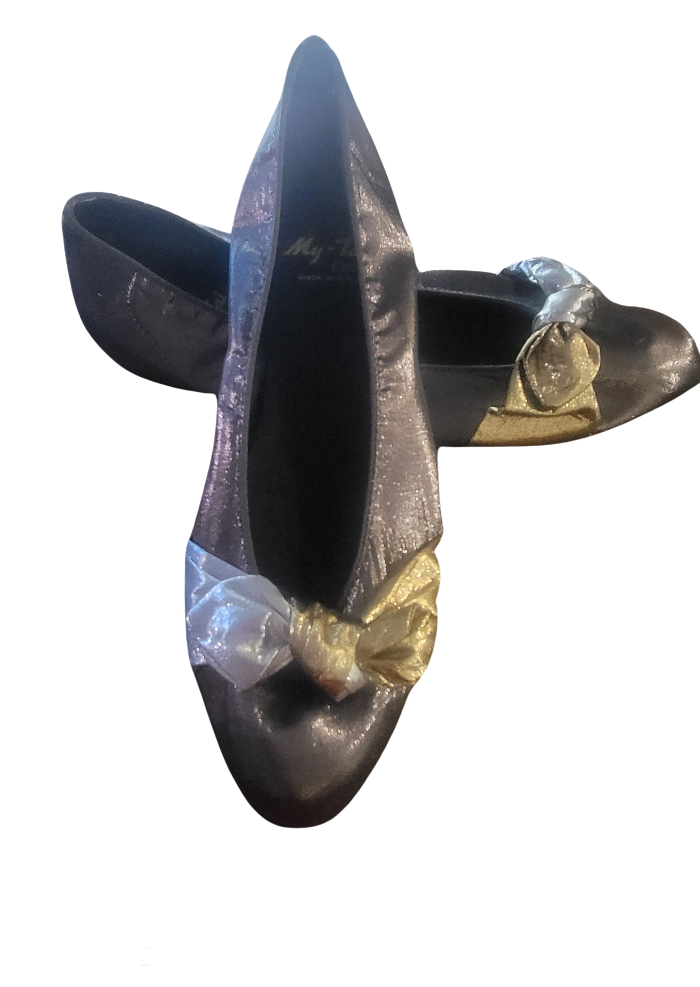 Grey Office/ Fashion Shoe With Bow Gold and Grey Design Women’s Black Flats Shoes Comfortable Pointed Toe Slip On Casual Ballet Flats Dress Shoes Flats