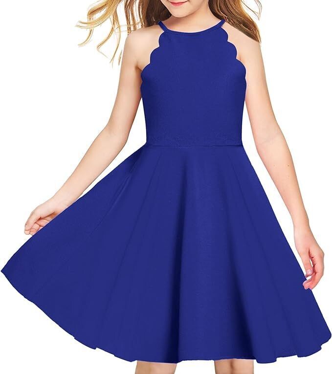 Girls' Lace Dress Halter Neck Summer Sundress Sleeveless Elegant A-line Pockets Party Dress