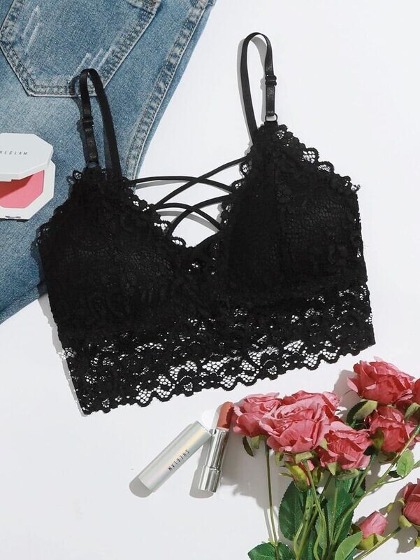 Women's Crisscross V Neck Floral Lace Wireless Bralette Camisole Top