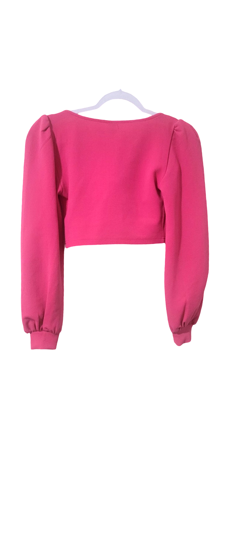 Women's Pink Rib Crop Top Long Sleeve Puff Corset Blouse