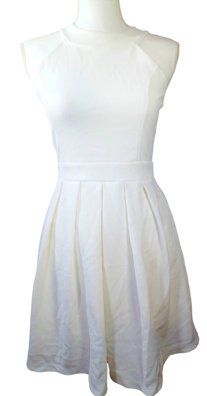 Women's Trapeze White Dress with Backless Neck Bow 1950s Retro Vintage Strap Cocktail Swing Dress Size 2-4