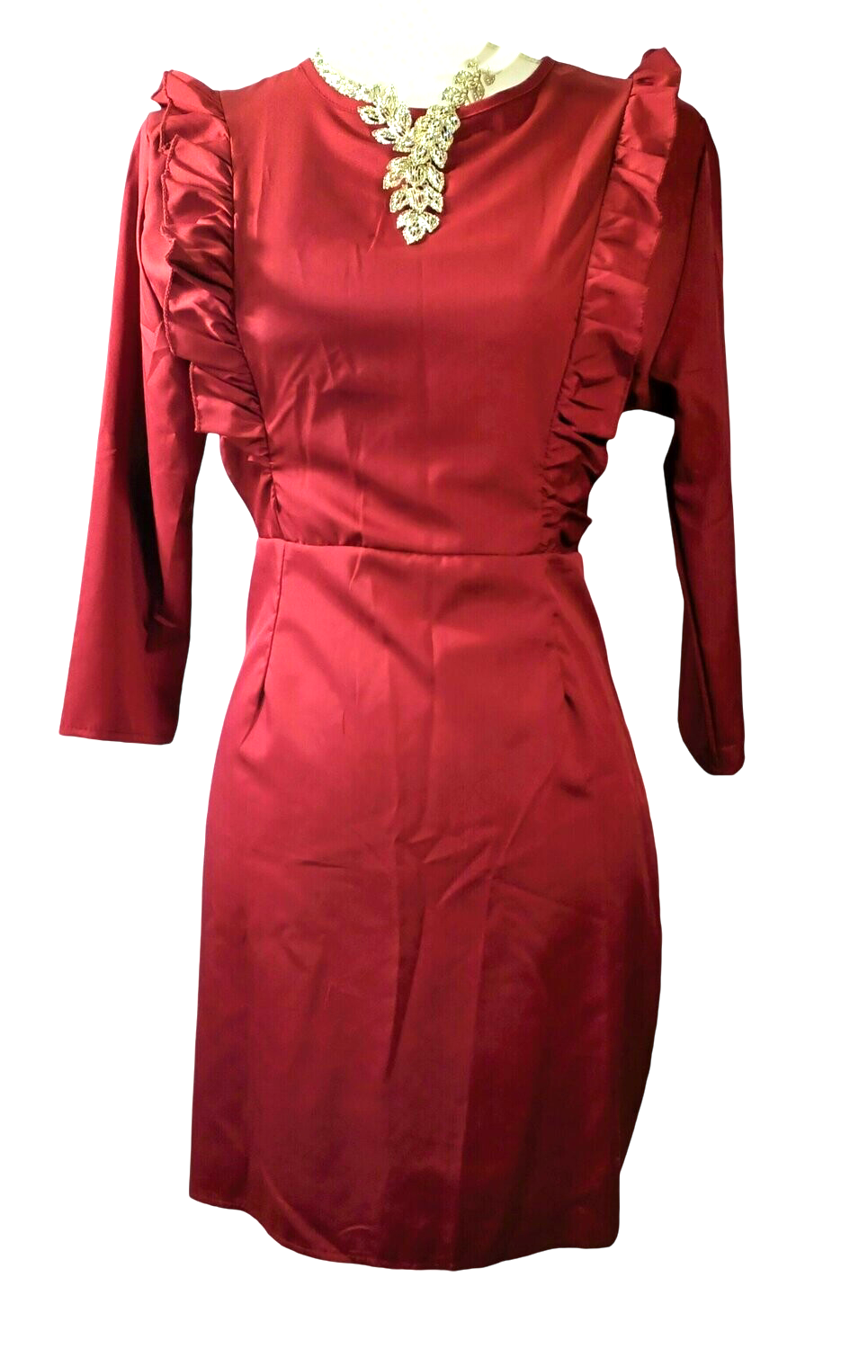 Girls Burgundy Cocktail Dress Size Large Short Dress A-Line Swing Flared Party Dress 3/4 sleeves for 8-12 Years Kids