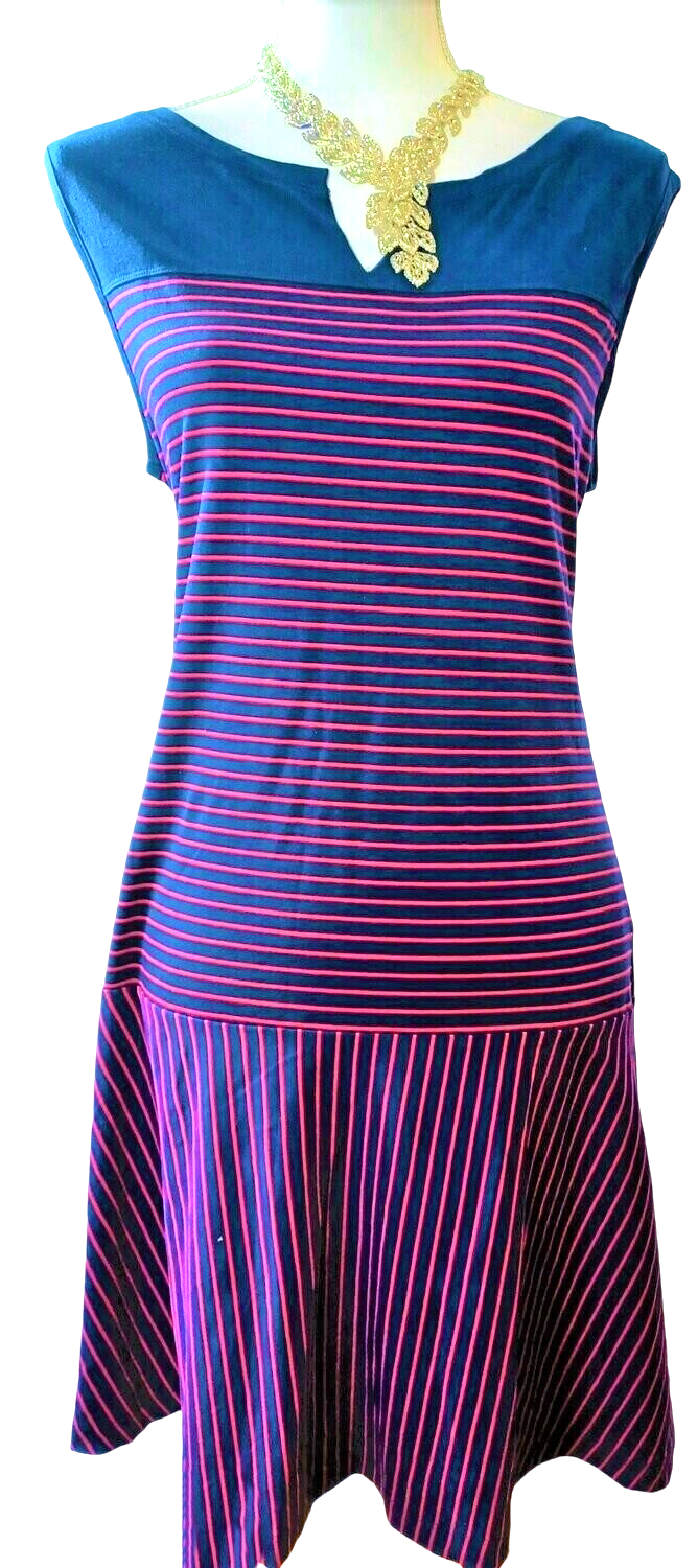 Arleta Womens Blueberry 2 tone Organic Cotton Stretch Extensible short sleeve Gown Dress Size Large
