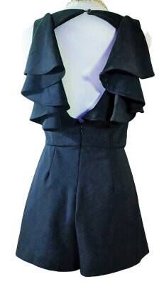 Black Open Back Layered Summer Romper Casual Short Jumpsuits Dress with Pockets Size Small US ladies