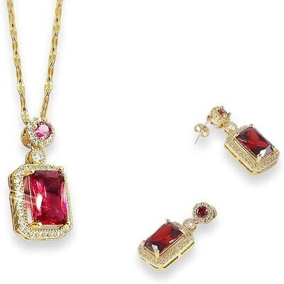 Women Jewelry Set Rhinestone Zircon Emerald Pendant Necklaces & Earrings Set 925 Sterling Silver Created