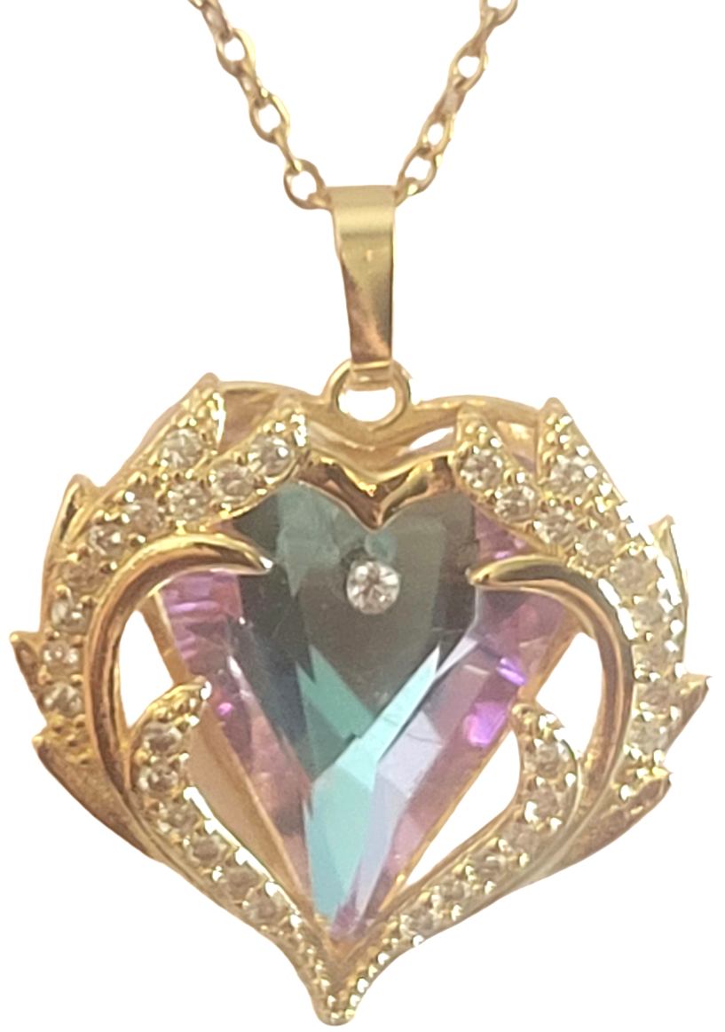 Angel Wing Emerald Heart Necklaces, earring set for Women. Gold Pendant Necklaces 5A Cubic Zirconia Necklace Crystal Jewelry Mother's Day Christmas Valentine's, Birthday Gift for Wife Mom Girlfriend