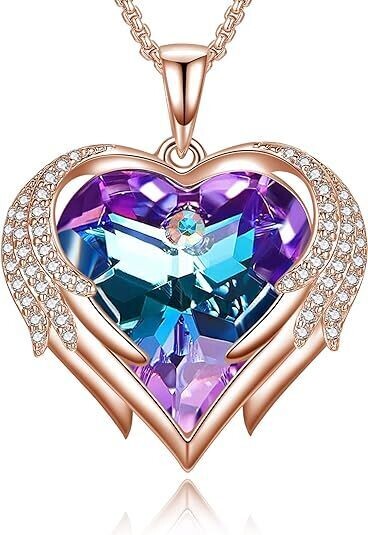 Angel Wing Heart Necklaces, earring set for Women. Gold Pendant Necklaces 5A Cubic Zirconia Necklace Crystal Jewelry Mother's Day Christmas Valentine's Day Birthday Gift for Wife Mom Girlfriend Girls