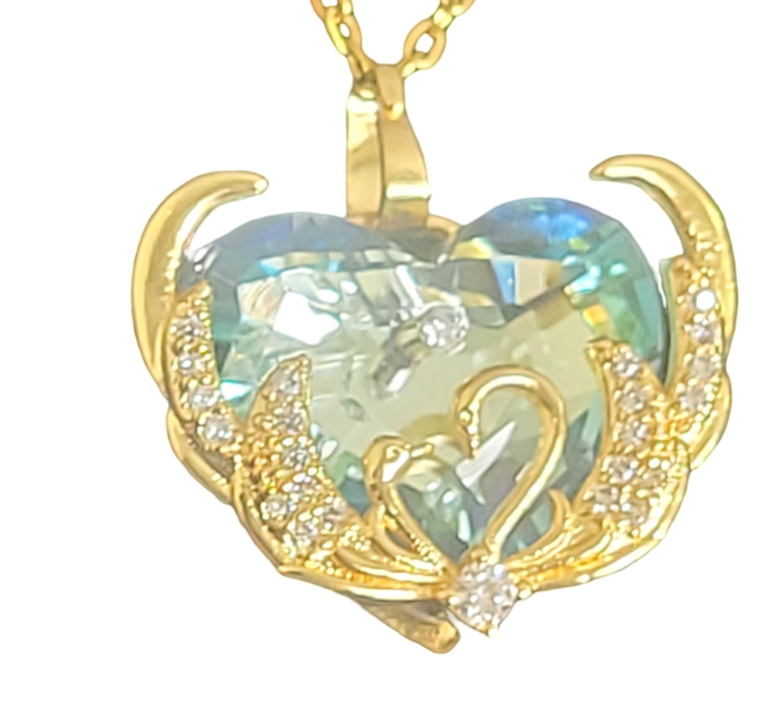 Angel Wing Emerald Swan Heart Necklaces, earring set for Women. Gold Pendant Necklaces Cubic Zirconia Necklace Crystal Jewelry Mother's Day Christmas Valentine's, Birthday Gift for Wife Mom Girlfriend