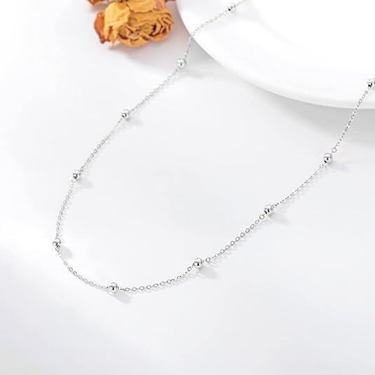 14k Gold Bead Station Choker Necklace for Women, 3 MM Ball Chain Jewelry Gifts for Her, 15-18 Inch