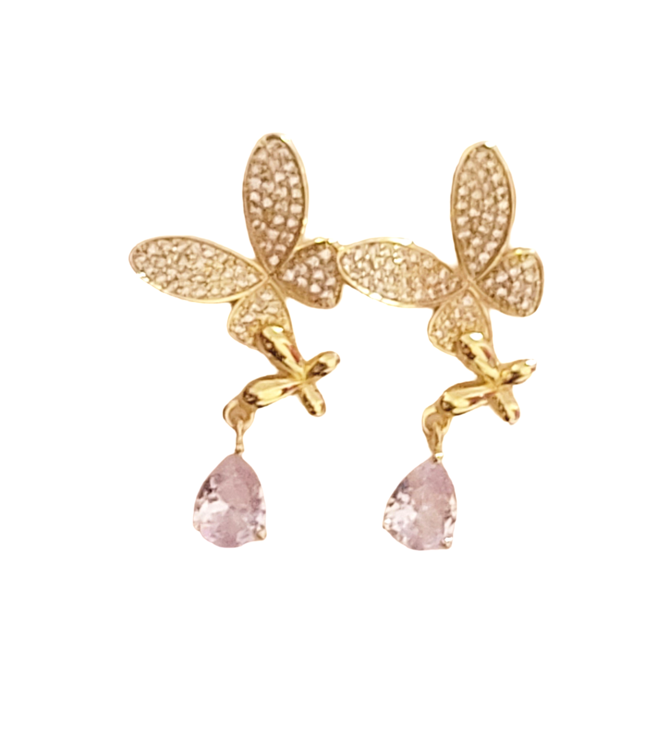 Gold tone and Rhinestones Butterfly Rhinestone Earrings Hypoallergenic Gala Wedding Style Fashion Earrings Zircon Earrings for Women Drop Hook Earrings Pendant and Necklace Dangle