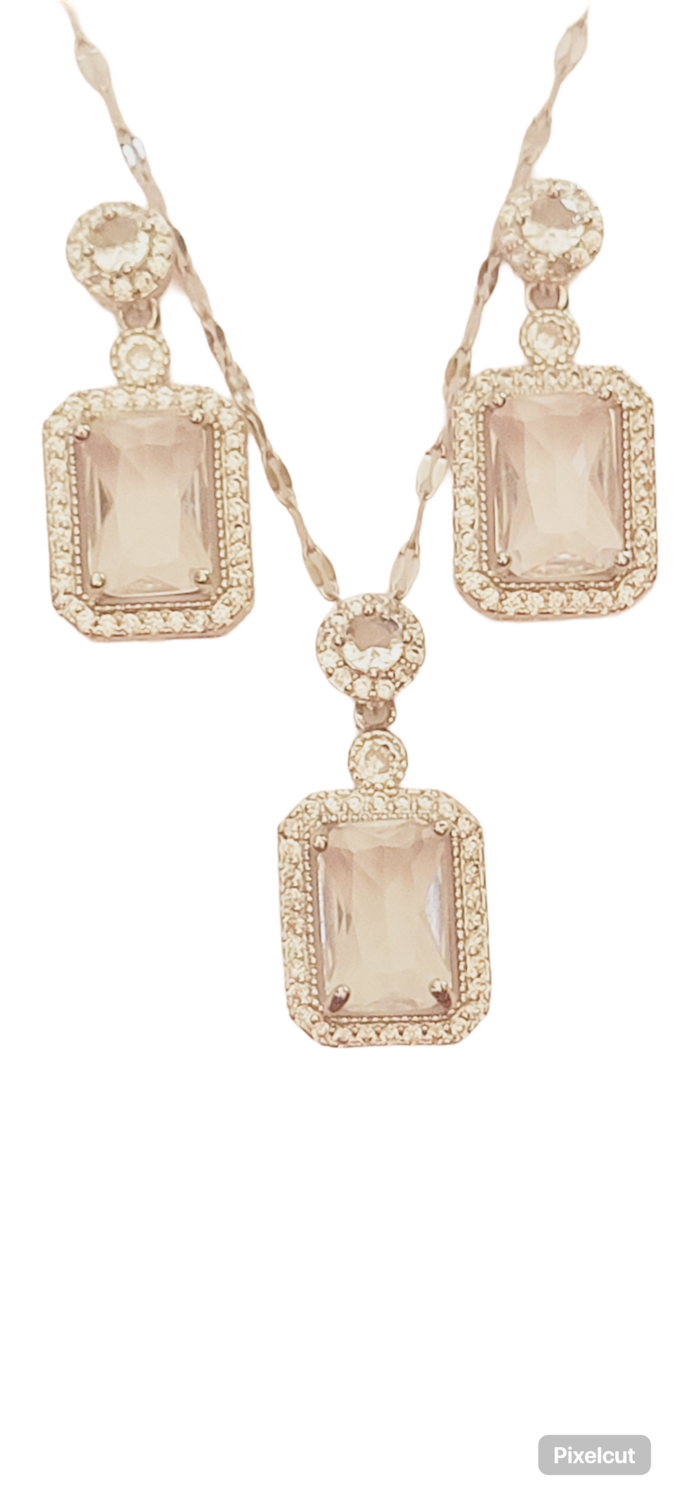 Silver Womens Jewelry Set Rhinestone Zircon white stone Pendant Necklaces & Earrings Set 925 Sterling Silver Created