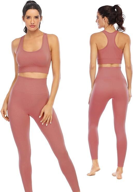 2 Piece Yoga Set long pants. ACTIVE Workout Sets for Women High Waisted Tummy Control Leggings with Padded Stretchy Sports Bra Sets Gym. Bandeau Bra Top Bra Fitness Gym Tops Sexy Sports Bra long pants