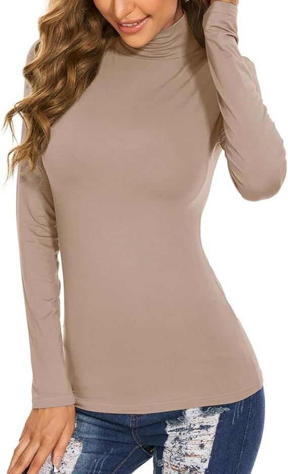 Karen Scott Medium Turtleneck Top. Women's Long Sleeve Mock Turtleneck Tops Casual Slim Fitted Lightweight Under Layer Pullover Shirts Color: Brown Size Medium