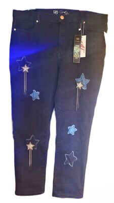 DG2 Women's Jeans Star with stones Embroidery Trouser Stretchy Waist Slim Leg Pants Jeans 5 pockets Size 20W