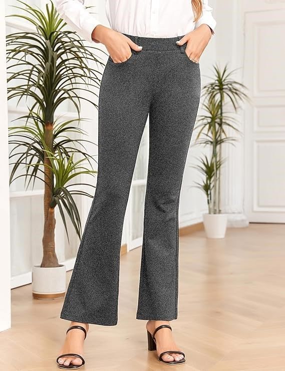 Worthington Modern Fit Shiny Glossy Charcoal Office Pant Trouser.  Bootcut Flare Dressy Business Casual Fit Office 43.5" Size 8T