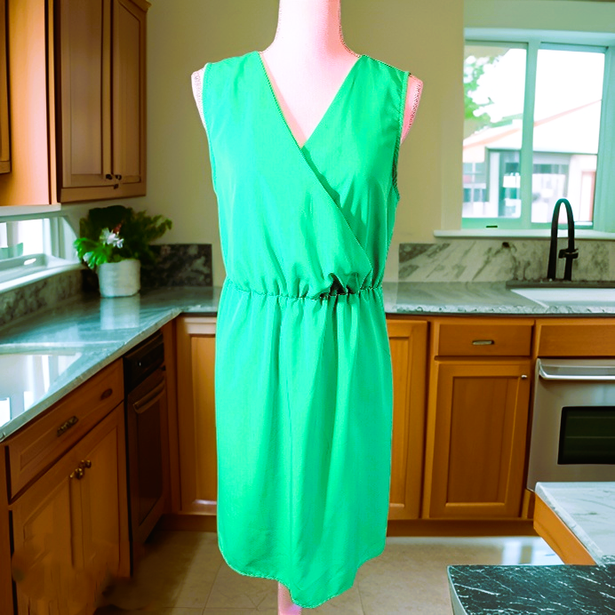 Women's Satin Silk Plus Size Sweet Green Gown V Neck Short Sleeve Elastic Waist A Line Gown Dress