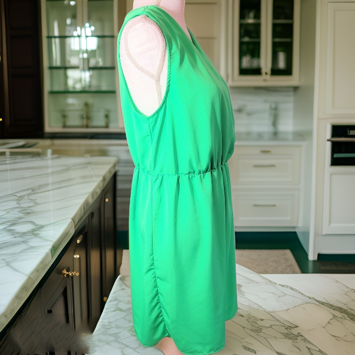 Women's Satin Silk Plus Size Sweet Green Gown V Neck Short Sleeve Elastic Waist A Line Gown Dress