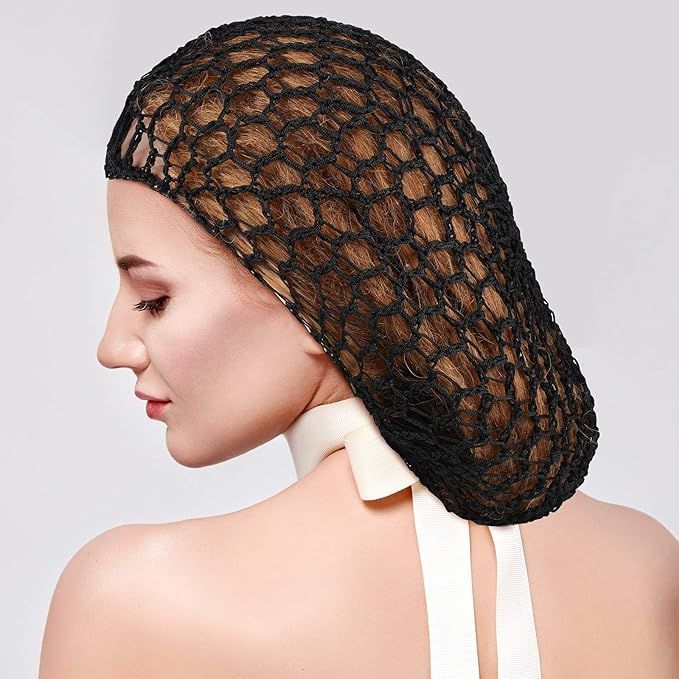 2 Pieces Mesh Hair Net Rayon Knit Snood Women Crocheted Sleep Cap 2 colors, black and brown