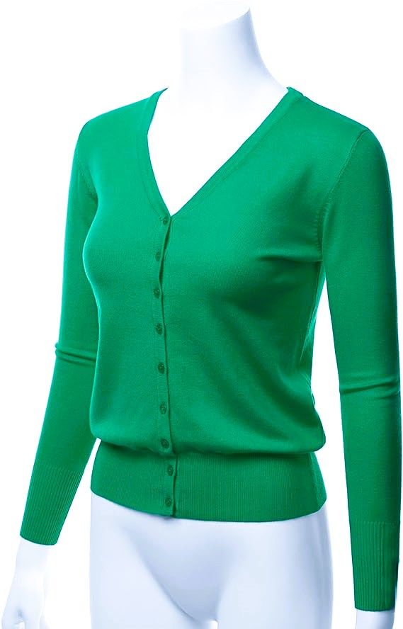Vila Milano Women's V-Neck Green Long Sleeve Button Down Sweater Cardigan Soft Knit