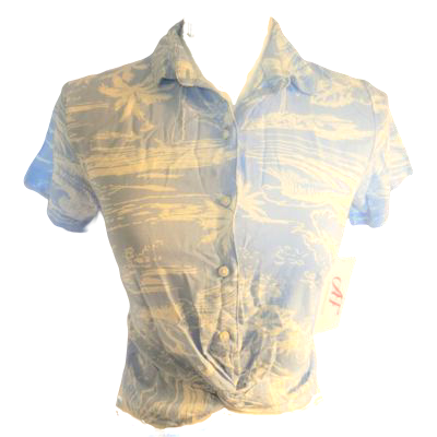 Dip Medium Hawaii OCEAN Beach Women's Collared, Twisted Design Short Sleeve Shirt, Sexy Ocean Print Shirt Blouse with Elastic on the Waist
